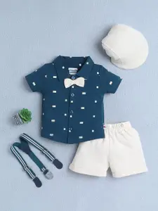 BUMZEE Boys Short Sleeves Pure Cotton Shirt With Shorts & Suspender