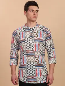 Anouk Ethnic Motifs Printed Band Collar Pure Cotton Straight Short Kurta