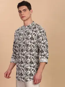 Anouk Floral Printed Band Collar Pure Cotton Straight Short Kurta