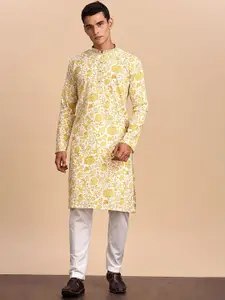 Anouk Floral Printed Band Collar Straight Kurta