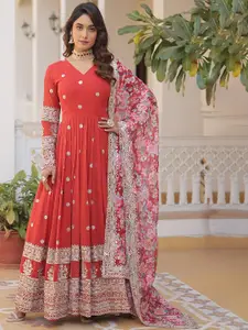 Fashion Basket Embroidered Georgette Anarkali Kurta & Dupatta Set