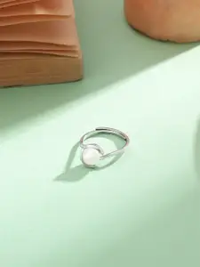 DIAVO 925 Sterling Silver Rhodium-Plated Pearls Beaded Finger Ring