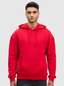 Snitch Men Red Plain Pure Cotton Hoodies