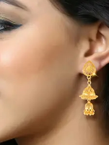 DIVASTRI Gold-Plated Artificial Beaded Contemporary Drop Earrings