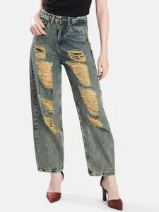 Bene Kleed Women High-Rise Highly Distressed Jeans - Baggy