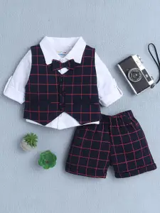 BUMZEE Boys Long Sleeves Pure Cotton Shirt With Shorts & Waistcoat