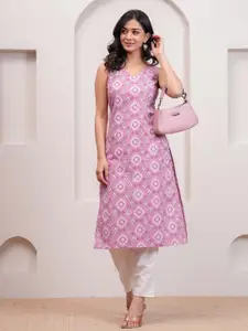 Nayo Ethnic Motifs Printed V-Neck Sleeveless Pure Cotton Straight Kurta