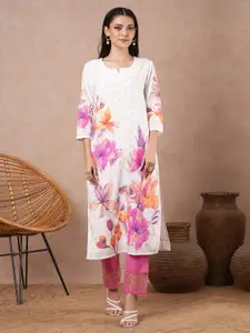 FASHOR Floral Printed Notch Neck Straight Kurta