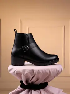 ID Women Casual Ankle Block-Heeled Boots