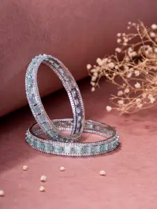 Opal Touch Set Of 2 Rhodium-Plated Crystal Cubic Zirconia -Studded Bangles