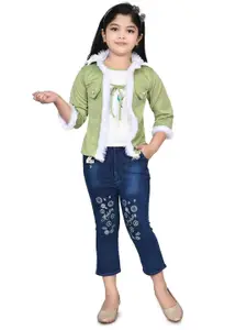 JIYAN FASHION WORLD Girls Embellished Top With Capris & Jacket