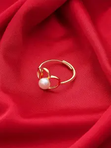 DIAVO 925 Sterling Silver Gold-Plated Pearls Beaded Finger Ring
