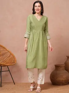 FASHOR Floral Embroidered Sequinned A-Line Kurta