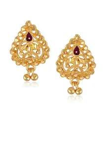 DIVASTRI Gold-Plated Contemporary Artificial Stones Studded Drop Earrings