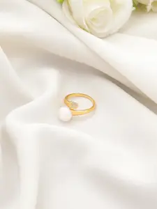 DIAVO 925 Sterling Silver Gold-Plated Pearls Beaded Finger Ring