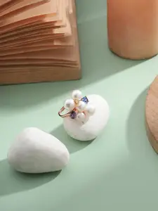 DIAVO 925 Sterling Silver Rose Gold-Plated Pearls Beaded Finger Ring