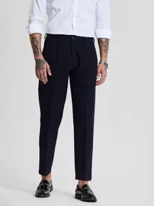Snitch Men Smart Slim Fit Pleated Trousers