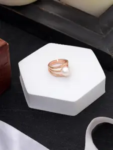 DIAVO 925 Sterling Silver Rose Gold-Plated Pearls Beaded Finger Ring