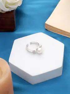 DIAVO 925 Sterling Silver Rhodium-Plated Pearls Studded Finger Ring