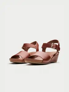 Oroh Leather Wedge Sandals with Buckles