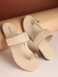 Anouk Women Striped Ethnic Open Toe Flats