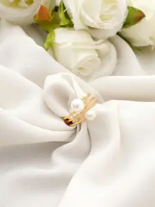 DIAVO 925 Sterling Silver Gold-Plated Pearls Beaded Finger Ring