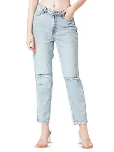 Kraus Jeans Women High-Rise Mildly Distressed Light Fade Jeans