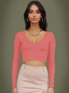 Dream Beauty Fashion Women V-Neck Long Sleeves Fitted Crop Top