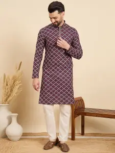 House of Pataudi Ethnic Motifs Embroidered Thread Work Mandarin Collar Straight Kurta
