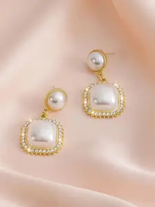 Celestique Korean Gold Plated Pearls Contemporary Drop Earrings