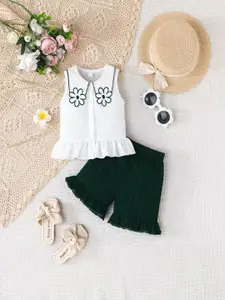 Xsole Girls Round Neck Self Design Top with Shorts