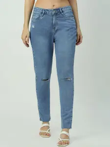 Kraus Jeans Women Straight Fit High-Rise Mildly Distressed Light Fade Jeans