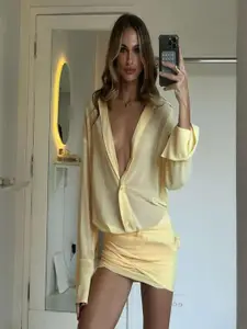 bebe Women Cuffed Sleeve Shirt Dress