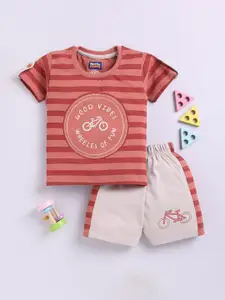 Nottie Planet Boys Striped Pure Cotton T-shirt with Shorts