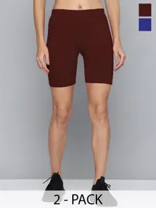 Jinfo Women Pack Of 2 Skinny Fit Above Knee Cycling Sports Shorts