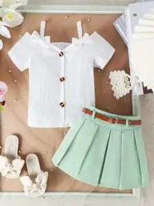 Xsole Girls V-Neck Short Sleeves Top with Skirt