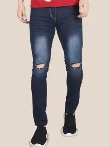 LINARIA Men Classic Slim Fit Slash Knee Heavy Fade Mid-Rise Jeans