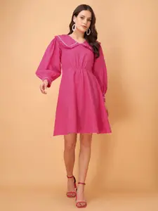 PURVAJA Solid V-Neck Cotton Fit & Flare Above Knee Dress