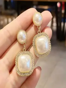 Celestique Korean Gold Plated Pearls Contemporary Drop Earrings