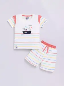 Nottie Planet Boys Striped Round Neck Pure Cotton T-shirt with Shorts