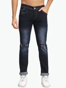 LINARIA Men Classic Slim Fit Slash Knee Cotton Heavy Fade Jeans