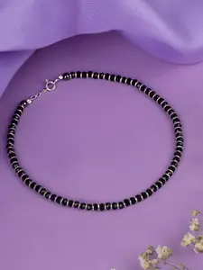 RACHIVA 925 Sterling Silver Black Beaded Nazariya Anklet
