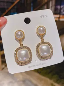 Celestique Korean Gold Plated Pearls Contemporary Drop Earrings