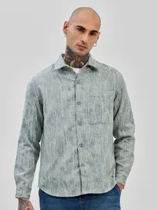 Snitch Men Relaxed Fit Spread Collar Textured Casual Shirt