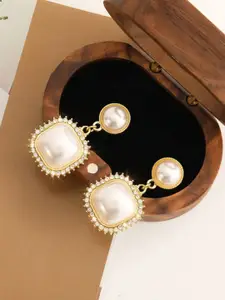 Celestique  Korean Gold Plated Pearls Contemporary Drop Earrings