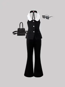 Xsole Girls Mandarin Collar Top With Trousers