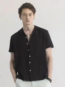 Snitch Men Relaxed Fit Cuban Collar Textured Cotton Casual Shirt