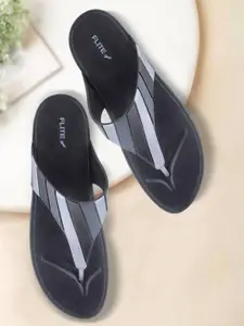 FLITE Women Striped T-Strap Flip Flops