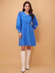 PURVAJA Solid V-Neck Cotton Fit & Flare Above Knee Dress