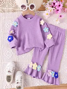 Xsole Girls Self Design Round Neck Top With Trouser